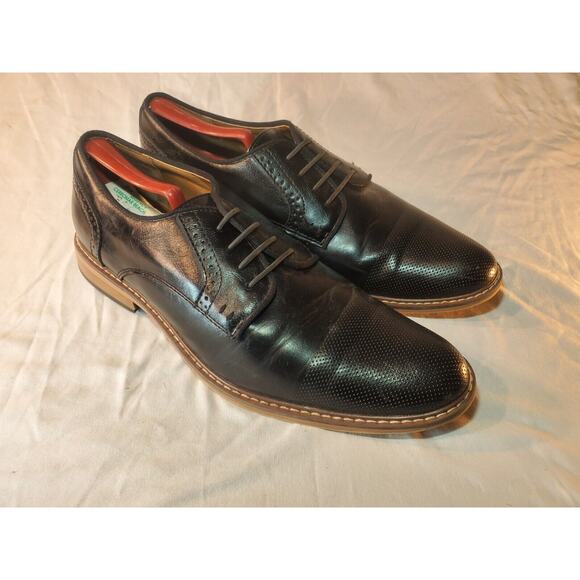 Steve Madden Mens Sz 8M Shoes Black Leather Brogue Medallion Toe Wingtip Oxfords - Picture 1 of 14